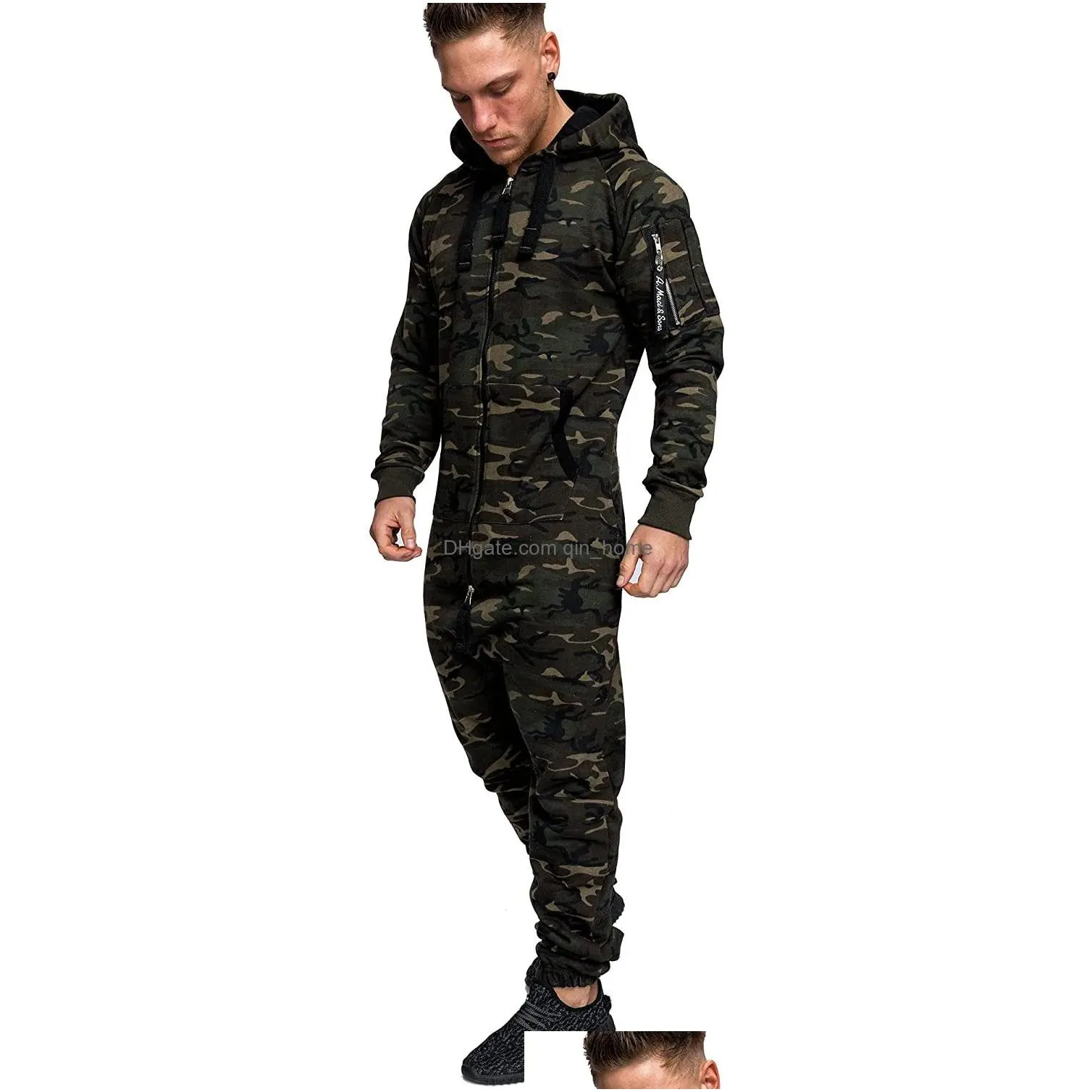 men039s pants 2021 men onepiece garment pajama playsuit zipper hoodie male onesie camouflage print jumpsuit streetwear overall1837682