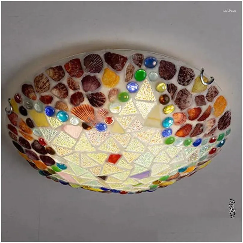 Ceiling Lights Lamp For Living Room Bedroom Home Loft Luminaria Decoration Indoor Led Stain Glass Shell Lighting Fixture Drop Deliver Dhhff