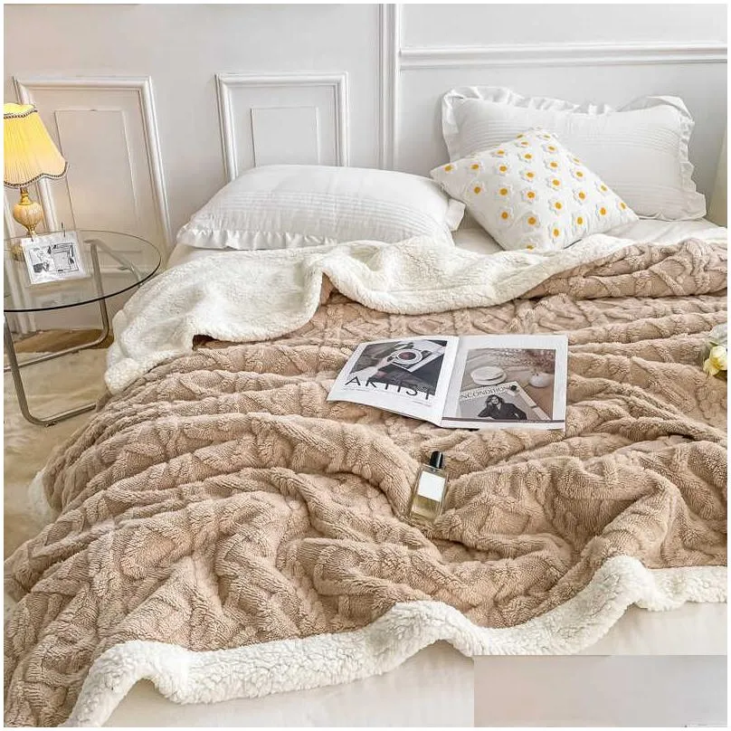 Blanket Fleece Plaid Adts Kids Double Sided Thick Wool Duvet Sofa Bed Er Soft Warm Winter Throw Bedspread Drop Delivery Home Garden Ho Dhowj