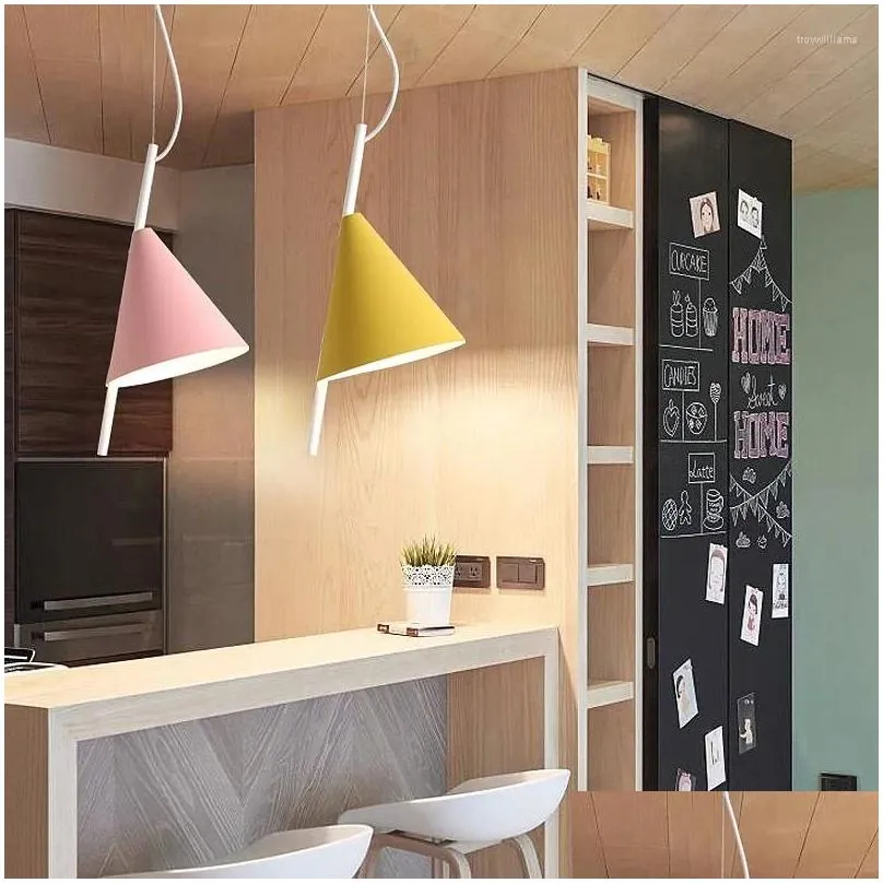 Pendant Lamps Nordic Style 1 Pcs Funnel Shape Light Bar Cafe Lighting Suspension Luminaire Modern Exhibition Showcase Led Drop Delive Dhq2W