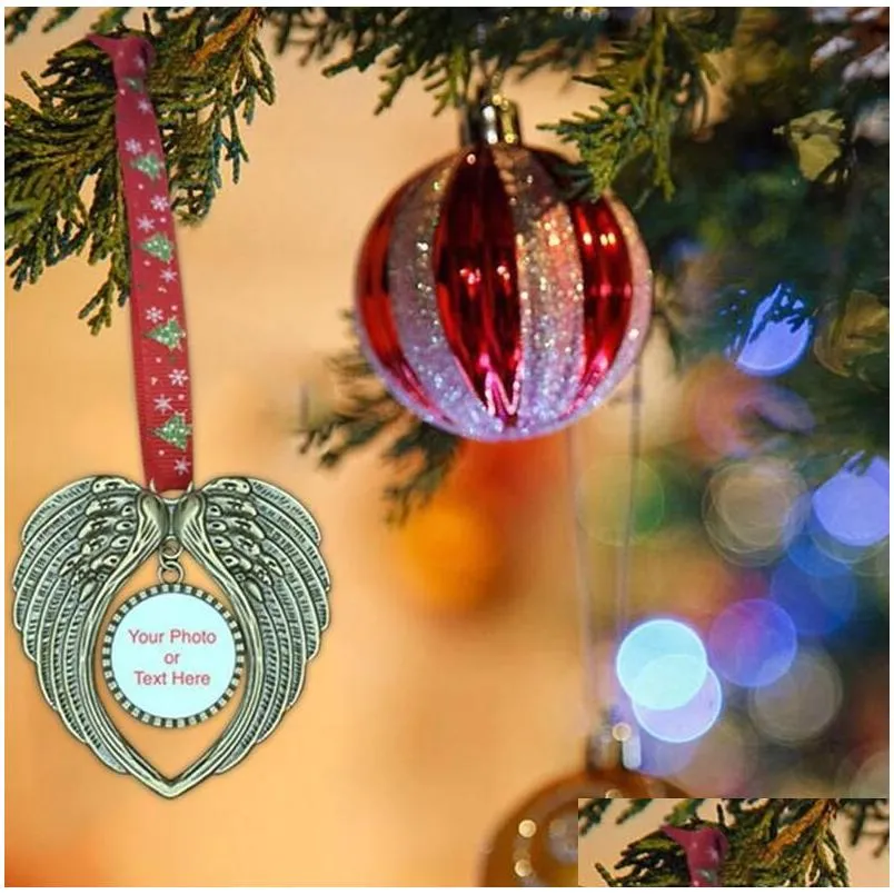 Christmas Decorations Sublimation Christmas Ornament Decorations Angel Wings Shape Blank Transfer Printing Two-Sided Tree Pendant Drop Dhqlg