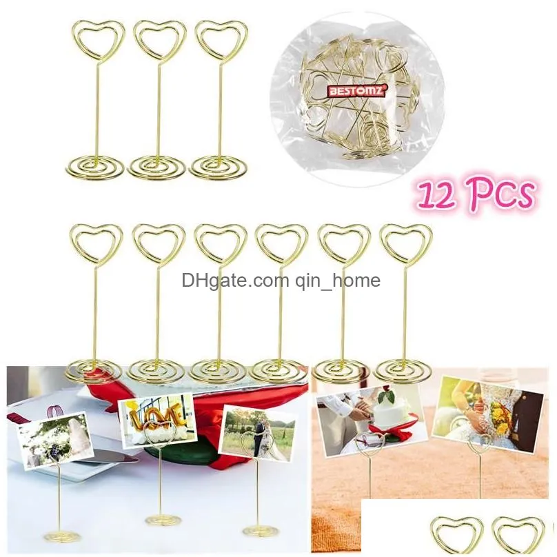 party decoration omz 12pcs golden heart shape po holder stands table number holders paper menu clips for weddings