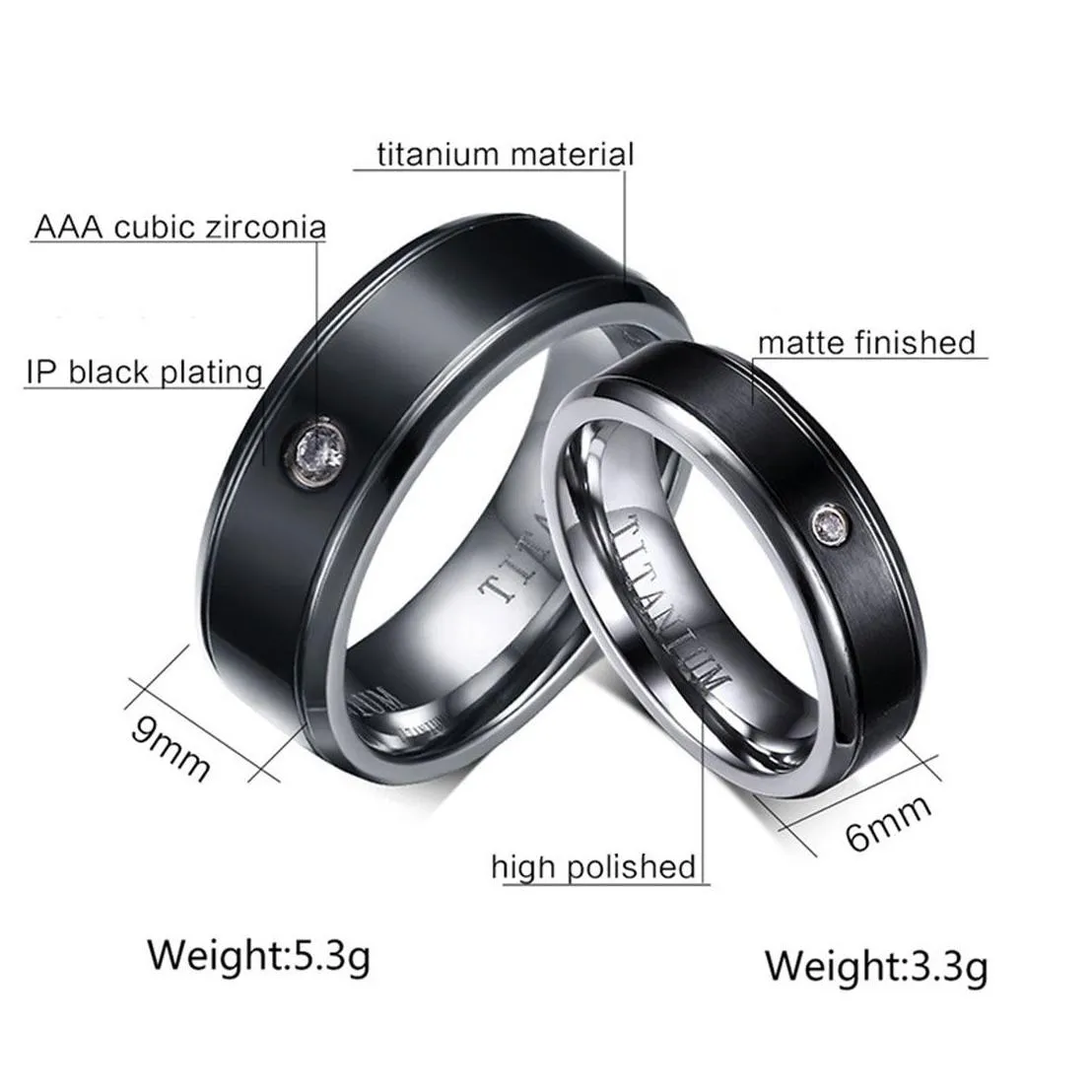 his her matching set black polishing titanium steel wedding band rings smooth finish anniversary gift3162283