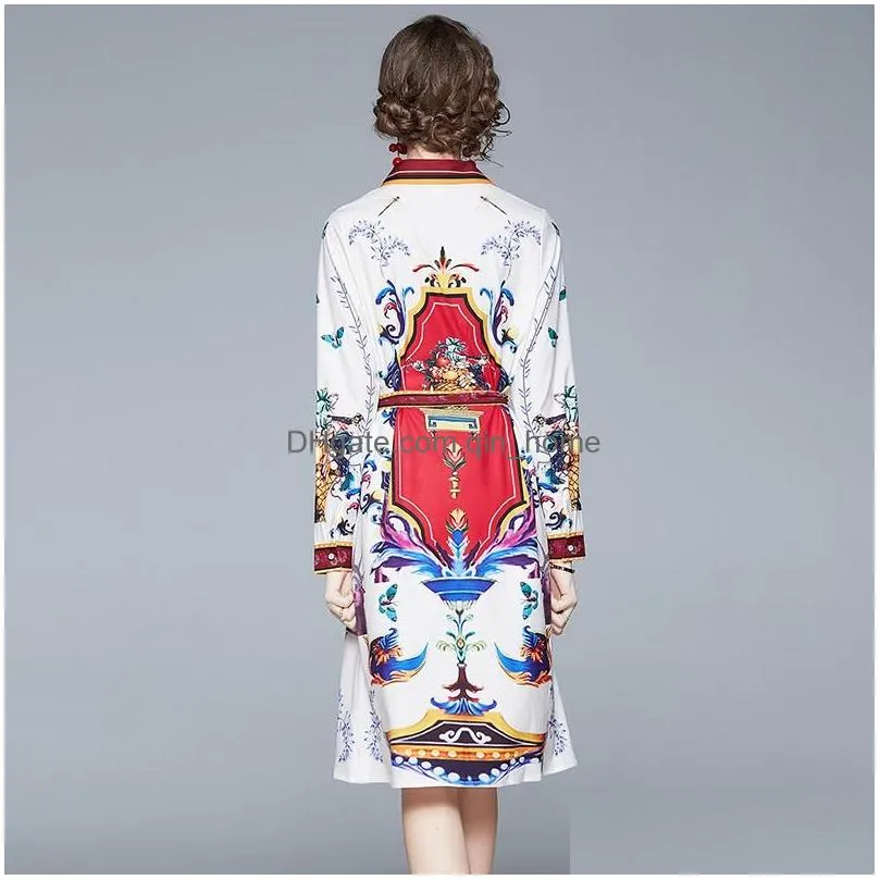 casual dresses 2021 fashion designer runway spring shirt dress loose long sleeve woman clothes vintage print robe femme holiday