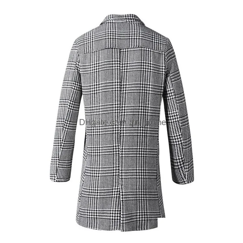 mens trench coats fashion plaid lapel single breasted long coat winter fashion long jacket coats men overcoat