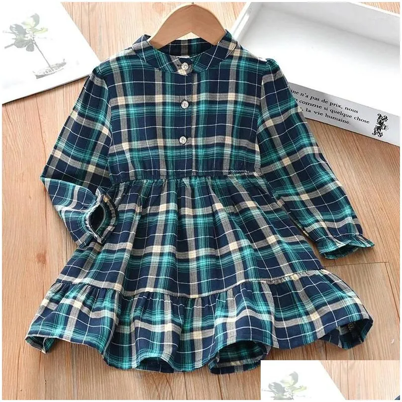 girl dresses children clothes dress for girls kids baby autumn teenager long sleeve plaid turn-down collar shirt vestidos