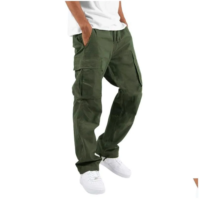 Men`S Pants Mens Cargo Pants Relaxed Fit Sport Jogger Sweatpants Dstring Outdoor Trousers With Pockets 2303292 Drop Delivery Apparel Dhehs