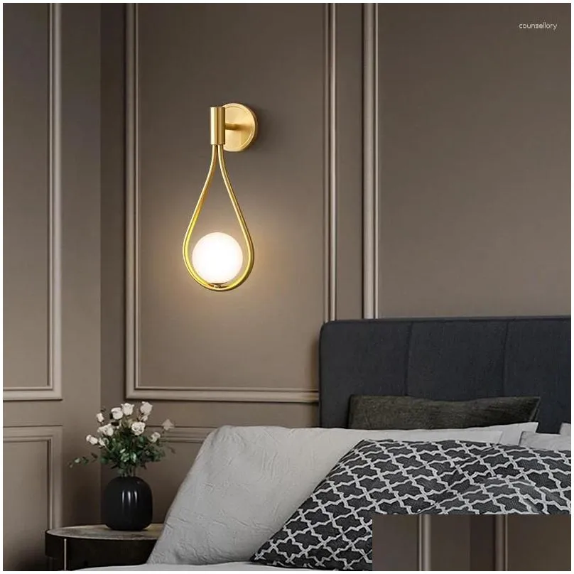Wall Lamps Belle Indoor Brass Lamp Led Black Sconce Lighting Glass Creative Simple Decor For Home Living Room Bedroom Drop Delivery Dhntb