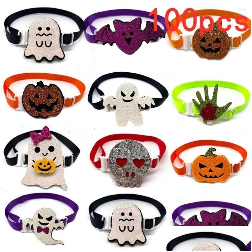 Dog Apparel 50/100Pcs Halloween Pet Accessories Bowties Neckties Small Holiday Grooming Bow Ties Cute Pumpkins Puppy Collars Drop Del Dhrm9