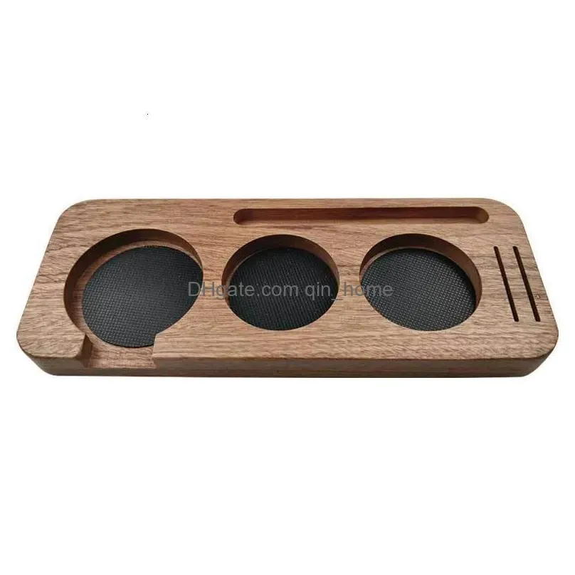 tampers 51mm 58mm wooden coffee tamper stand presser holder for espresso puck screen tamping station distribution lever tool mat