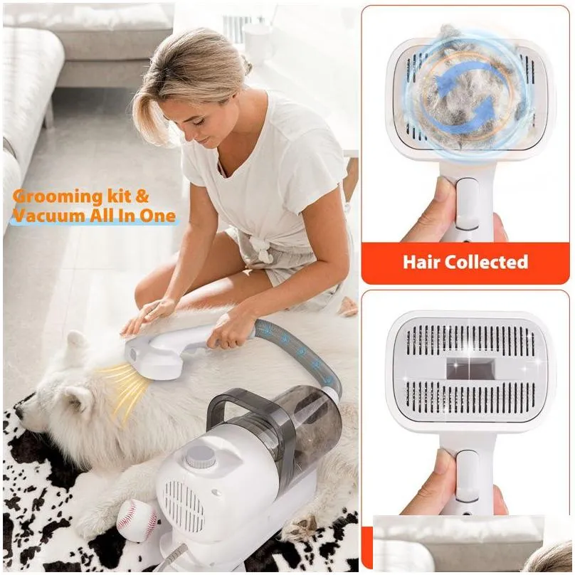 dog hair vacuum grooming kit 13000pa strong pet grooming clipper 2.5l dust cup dog vacuum brush for shedding grooming hair 6 pet grooming trimmer tools home