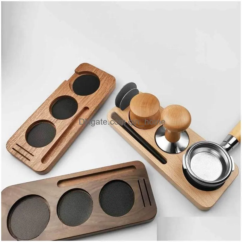 tampers 51mm 58mm wooden coffee tamper stand presser holder for espresso puck screen tamping station distribution lever tool mat