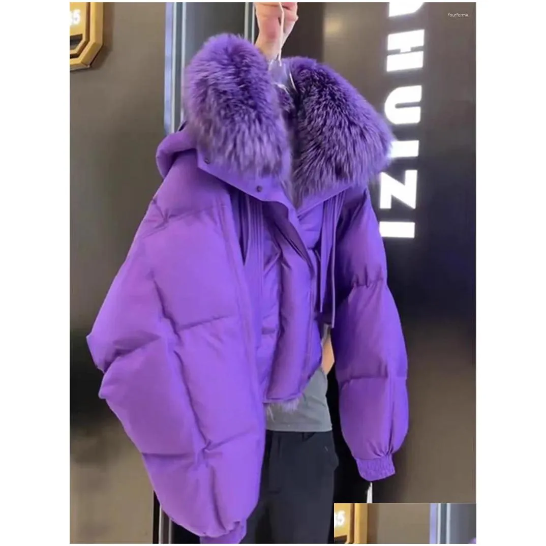 womens trench coats fashionable down cotton jacket high-end small fragrant style large fur collar thick coat winter 2024