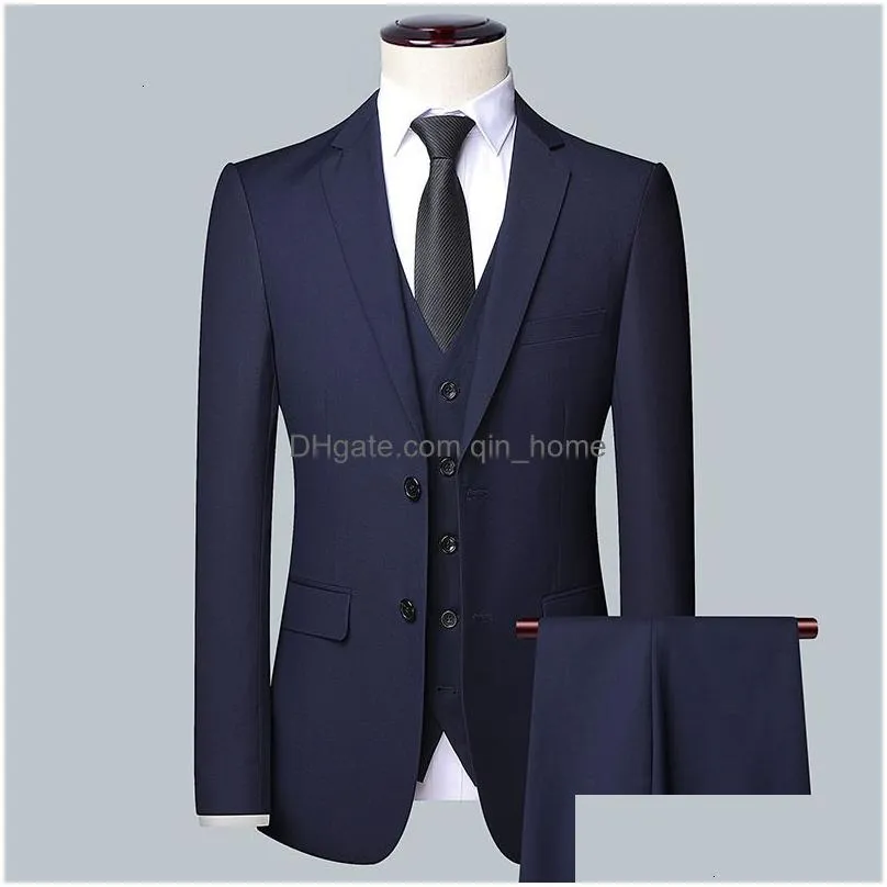 blazers mens suits blazers mens simple business elegant fashion job interview gentleman set ultra thin 3 piece set 230330