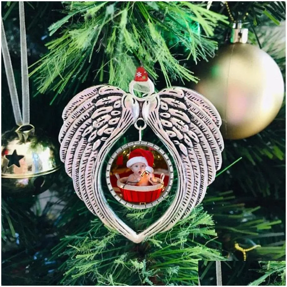 Christmas Decorations Sublimation Christmas Ornament Decorations Angel Wings Shape Blank Transfer Printing Two-Sided Tree Pendant Drop Dhqlg