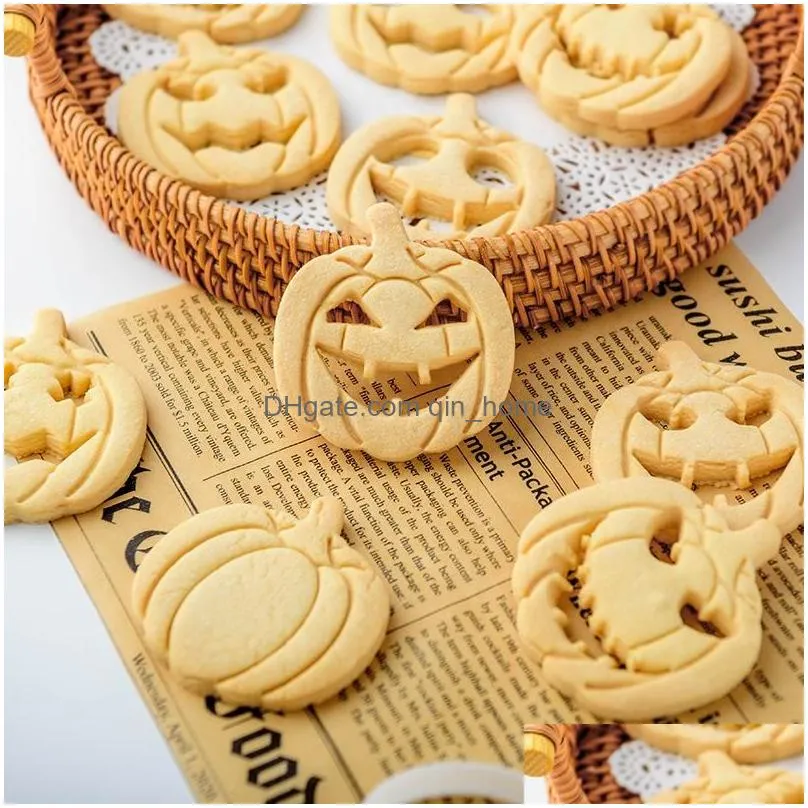 baking moulds diy halloween pumpkin ghost biscuit mold cookie cutter horror stamp fondant cake tool for kids