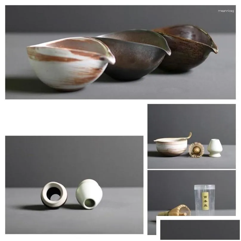 Teaware Sets Indoor Ceramic Bowl Giftset Traditional Tools Bamboo Set Handmade Tea-Making Tea Scoop Matcha 4/5Pcs/Set Birthday Drop D Dhx0V