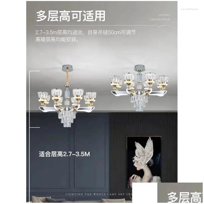 Pendant Lamps Light Luxury Crystal Chandelier In The Living Room Villa Bright Restaurant Lamp Arm Luminous And Lanterns Drop Deliver Dh36M