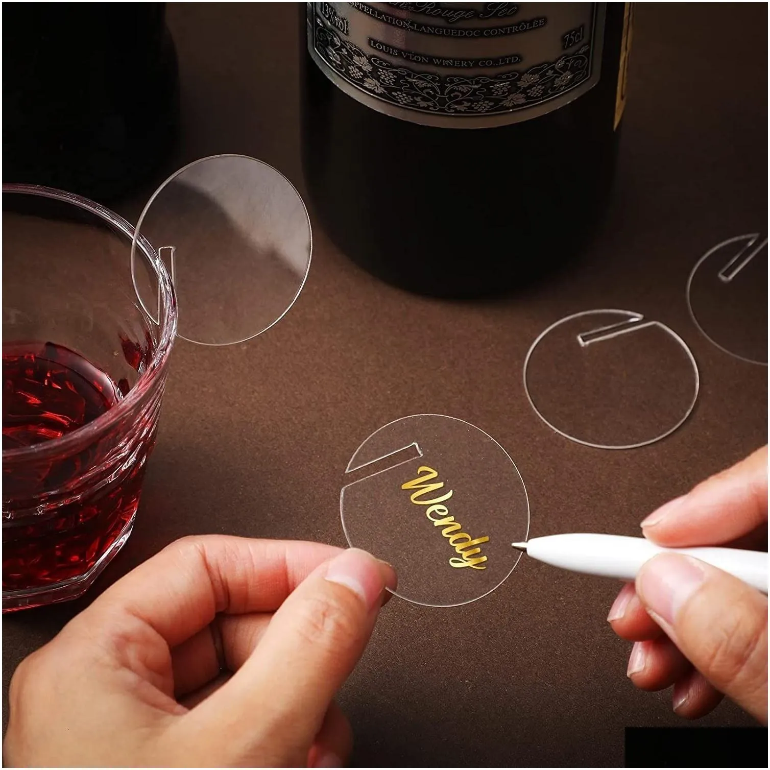 Other Event & Party Supplies Other Event Party Supplies 30/50/100Pcs Acrylic Circle Cocktail Glass Charm Round Drink Tag Blank Marker Dhige