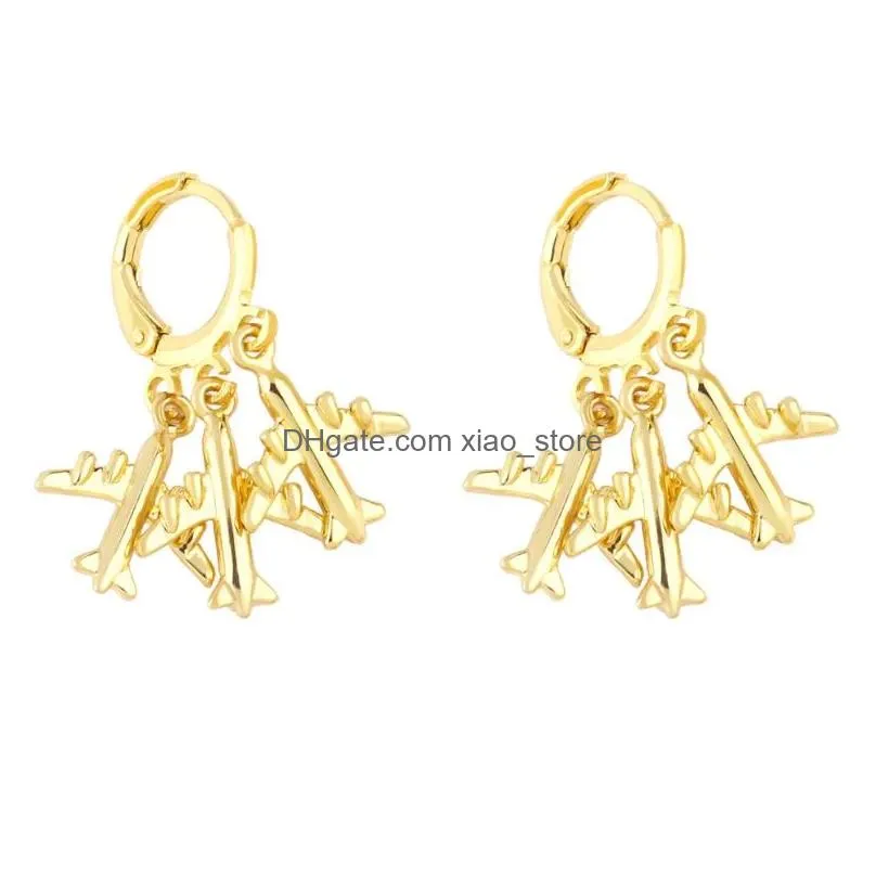 dangle earrings polished gold hoops airplane for women copper zircon cross fashion crystal jewelry party gifts ersz18