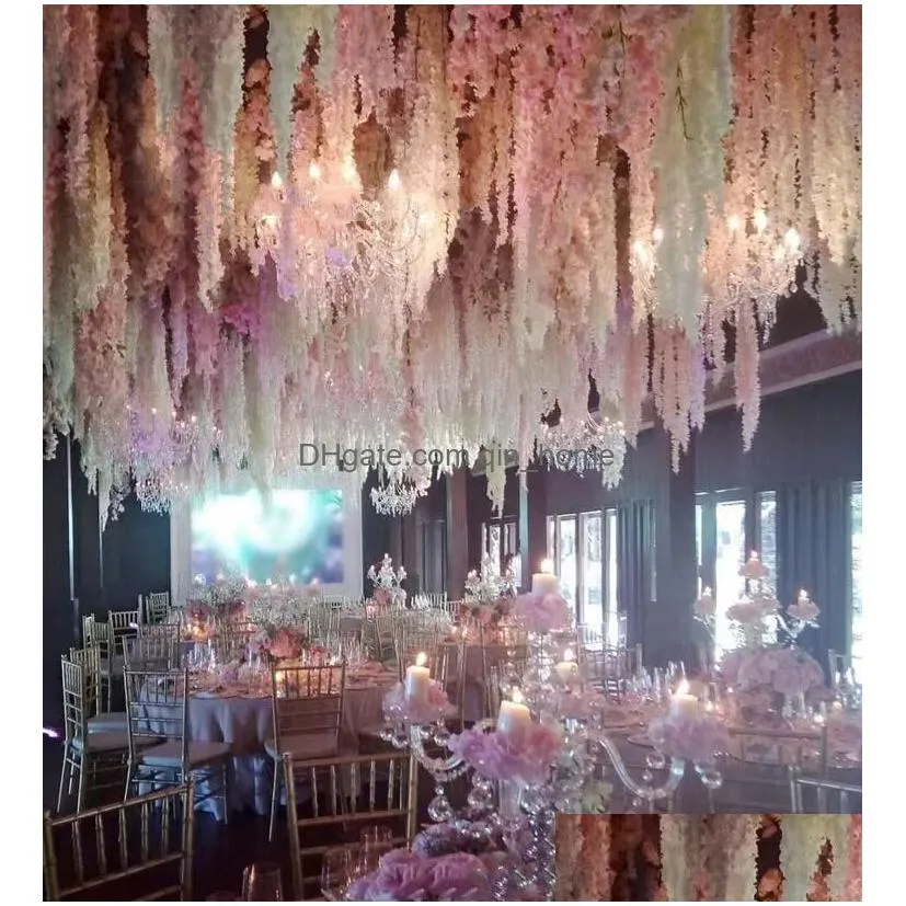 24 colors artificial silk flower wisteria 34cm orchid string rattan home garden wall hanging flowers vine centerpiece xmas party wedding