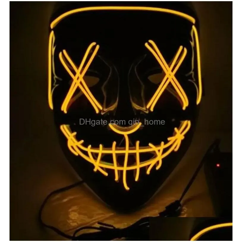 led mask halloween party masque masquerade masks neon light glow in the dark horror mask glowing masker mixed color 10