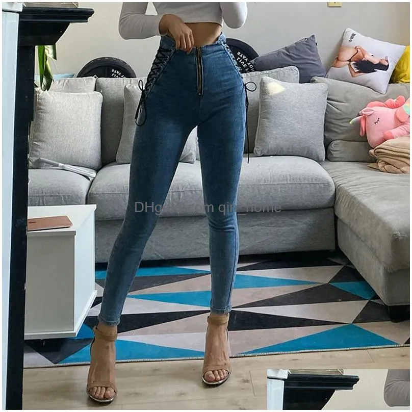 women high waist jeans woman sexy black blue elastic skinny pencil pants female plus size zipper wash denim trousers girl