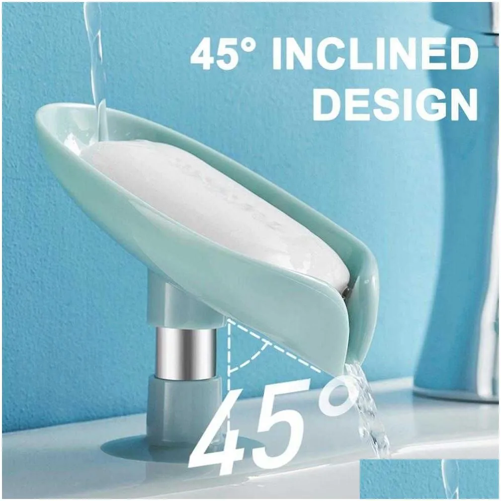 Soap Dishes New Leaf Shape Soap Box Creative Draining Suction Cup Dish Tray For Bathroom Container Accessories Drop Delivery Home Gard Dhqbb