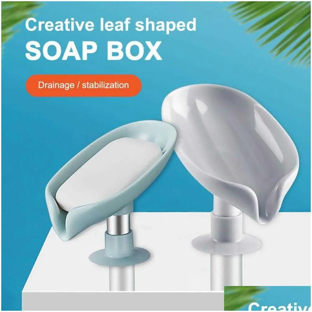 Soap Dishes New Leaf Shape Soap Box Creative Draining Suction Cup Dish Tray For Bathroom Container Accessories Drop Delivery Home Gard Dhqbb