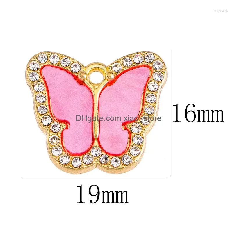 charms 10pcs/set 16 19mm luxury shiny zircon acrylic butterfly pendant charm for couple bracelet necklace diy jewelry making supplies