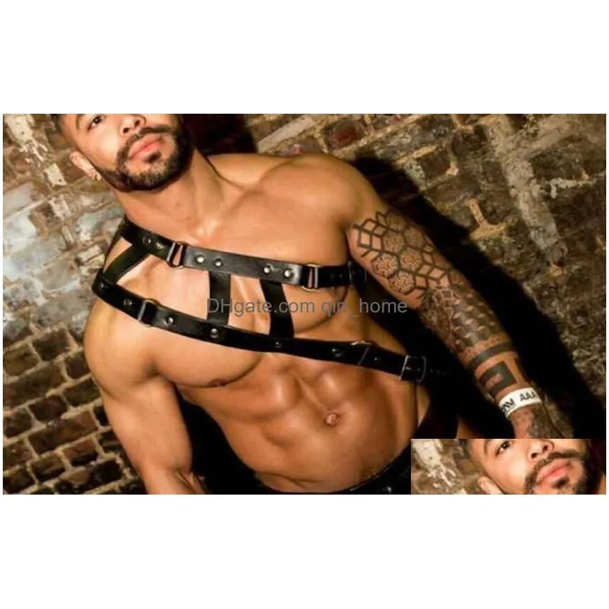 costumes sexy mens one shoulder strap bondage harness gothic faux leather belt harness adjustable buckles body chest fetish night