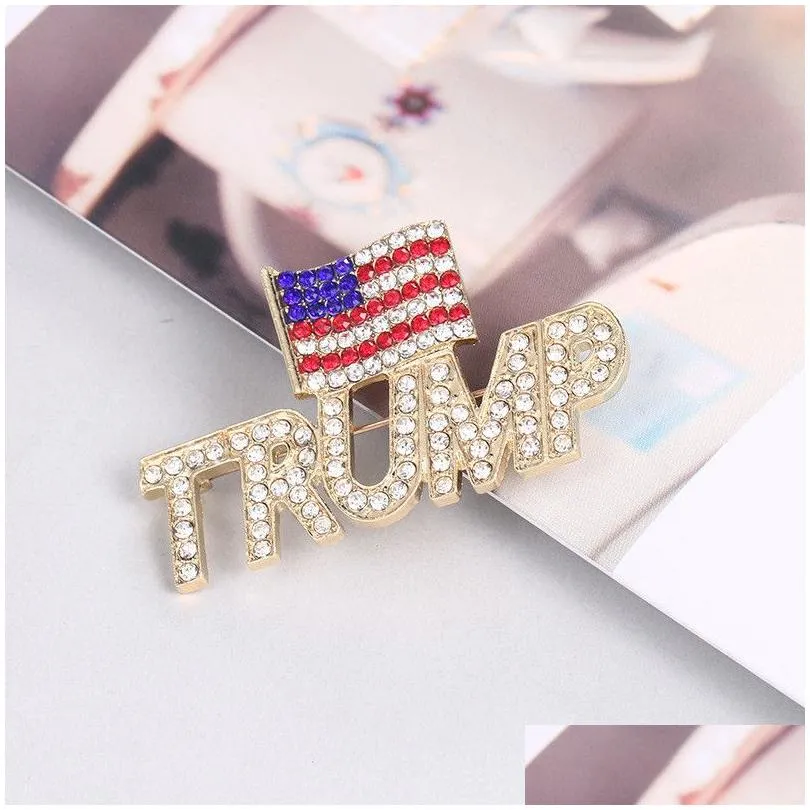 Other Arts And Crafts Trump Brooch America Flag Diamond Pin Other Arts And Crafts Commemorative Drop Delivery Home Garden Arts, Crafts Dh0Ia