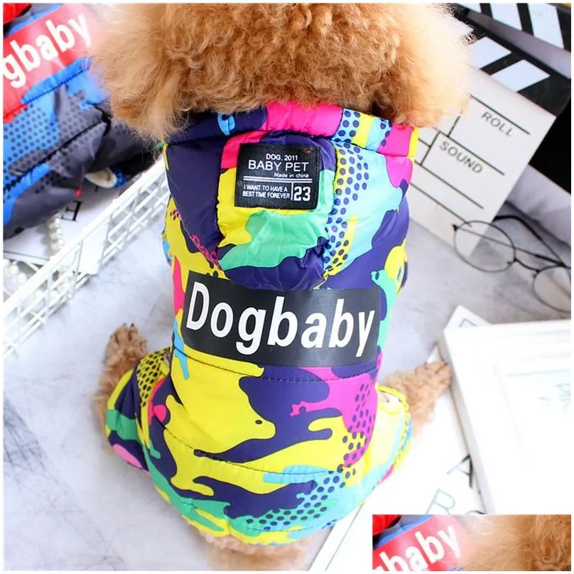 Dog Apparel Winter Pet Puppy Clothes Fashion Camo Printed Small Coat Warm Cotton Jacket Outfits Ski Suit For Dogs Cats Costume Drop D Dh3Rb