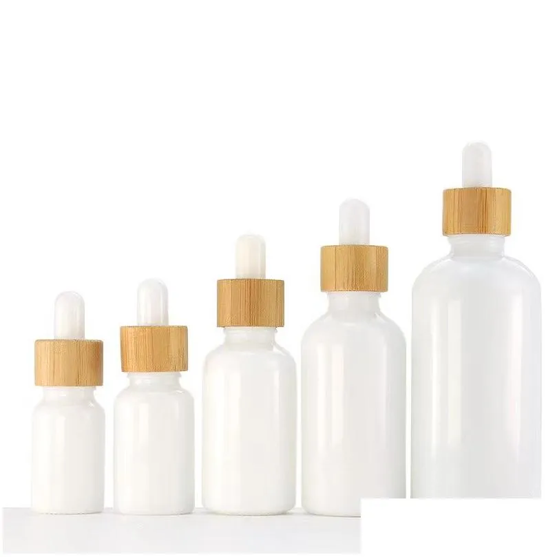 Dropper Bottles Wholesale White Porcelain Glass Essential Oil Bottles Skin Care Serum Dropper Bottle With Bamboo Pipette 10Ml 15Ml 20M Dhduj