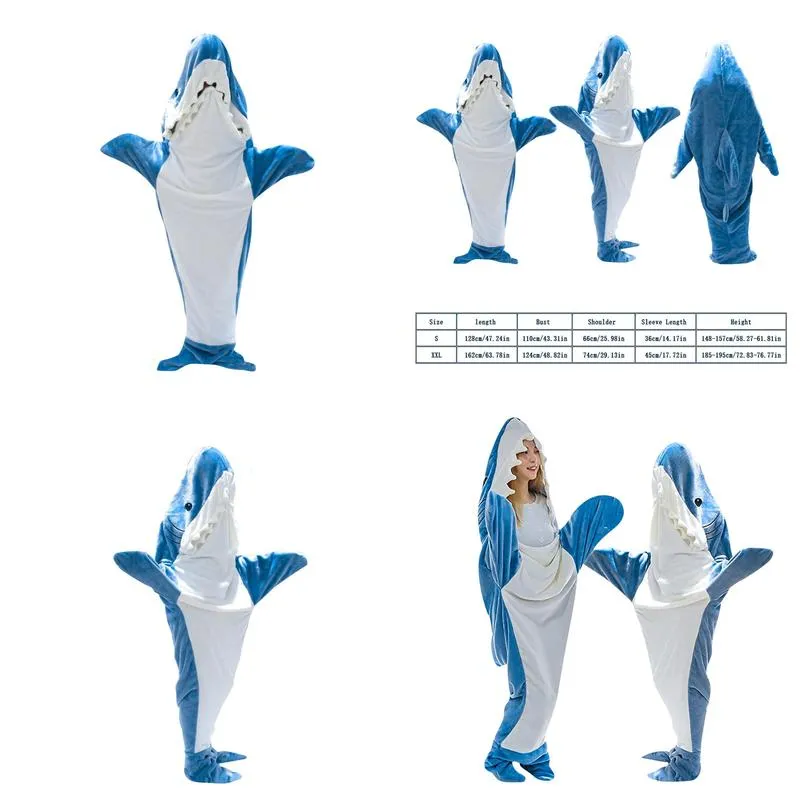 Blanket Soft Warm Shark For Adts With Hooded Design And Loose Jumpsuit 230828 Drop Delivery Dhwa5