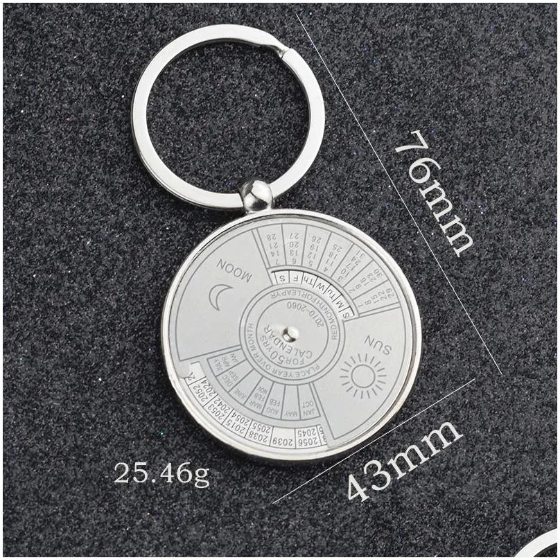 retro 50 years perpetual calendar keychain sun moon compass keyring valentines day couple gift metal compass key chain pendant bottle