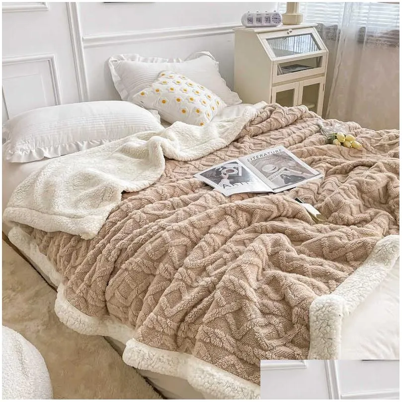 Blanket Fleece Plaid Adts Kids Double Sided Thick Wool Duvet Sofa Bed Er Soft Warm Winter Throw Bedspread Drop Delivery Home Garden Ho Dhowj