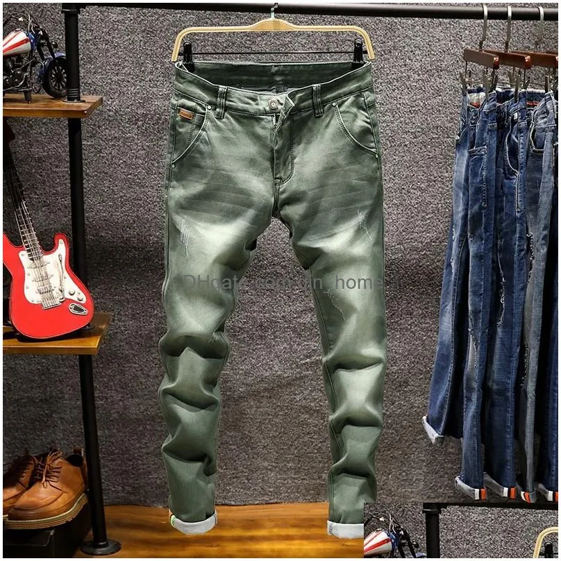 mens jeans 6 colors mens ripped skinny distressed destroyed slim fit stretchy knee holes denim pants fashion casual for men