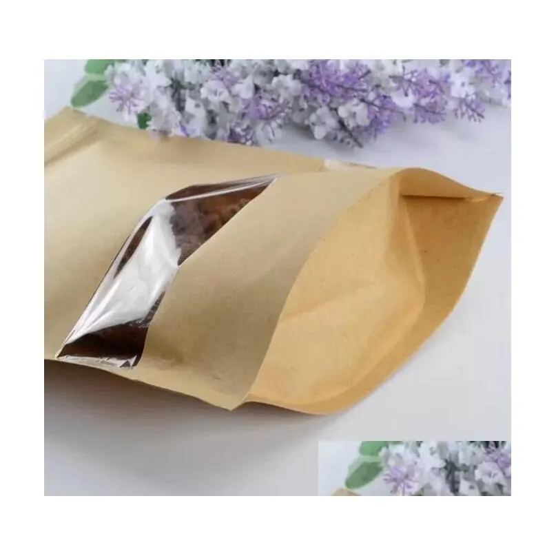 wholesale kraft paper bag stand up gift dried food fruit tea packaging pouches window retail zipper self sealing bags 14 sizes