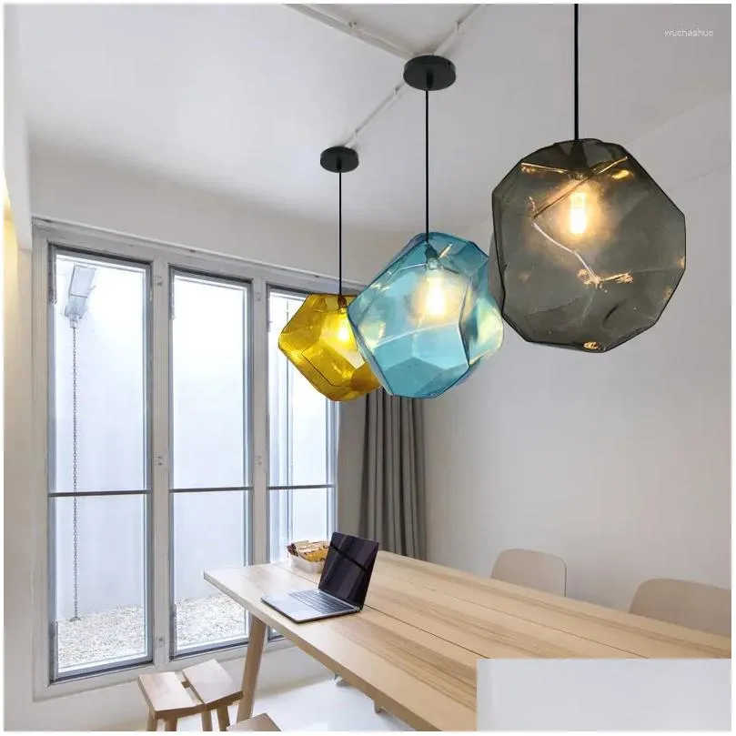 Pendant Lamps Modern Diamond Glass Lights Creative Colorf Led Restaurant Kitchen Indoor Home Lighting Fixtures Drop Delivery Dheck