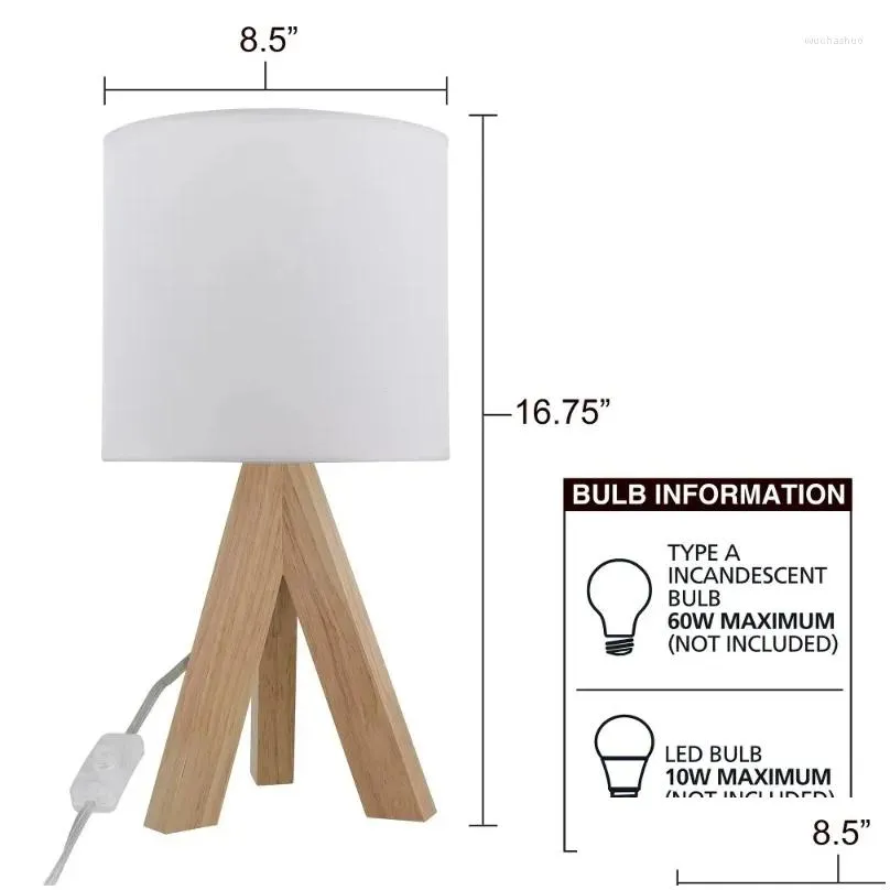 Table Lamps Mainstays Tripod Oak Lamp With Classic White Fabric Shade 16.75H Drop Delivery Lights Lighting Indoor Dhuxa