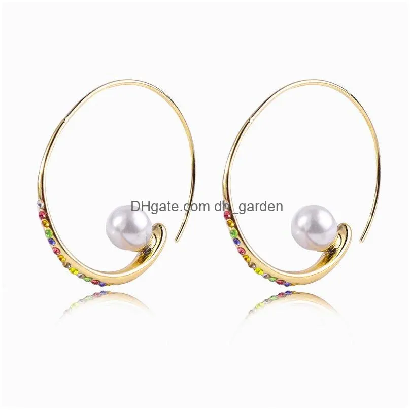 Hoop & Huggie New Fashion Pearl Colorf Crystal Big Hoop Earrings For Women Gold Metal Copper Large Circle Round Jewelry Wholesale Dro Dhkt3
