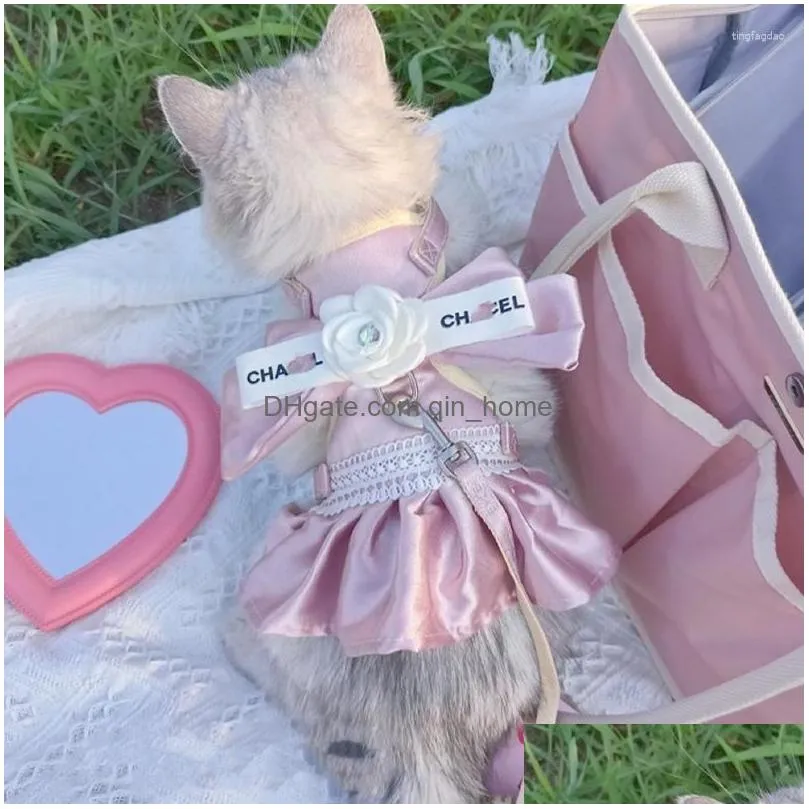 dog collars dress and leash set flower teddy bichon cat harness vest clothes outdoor pet accessoires