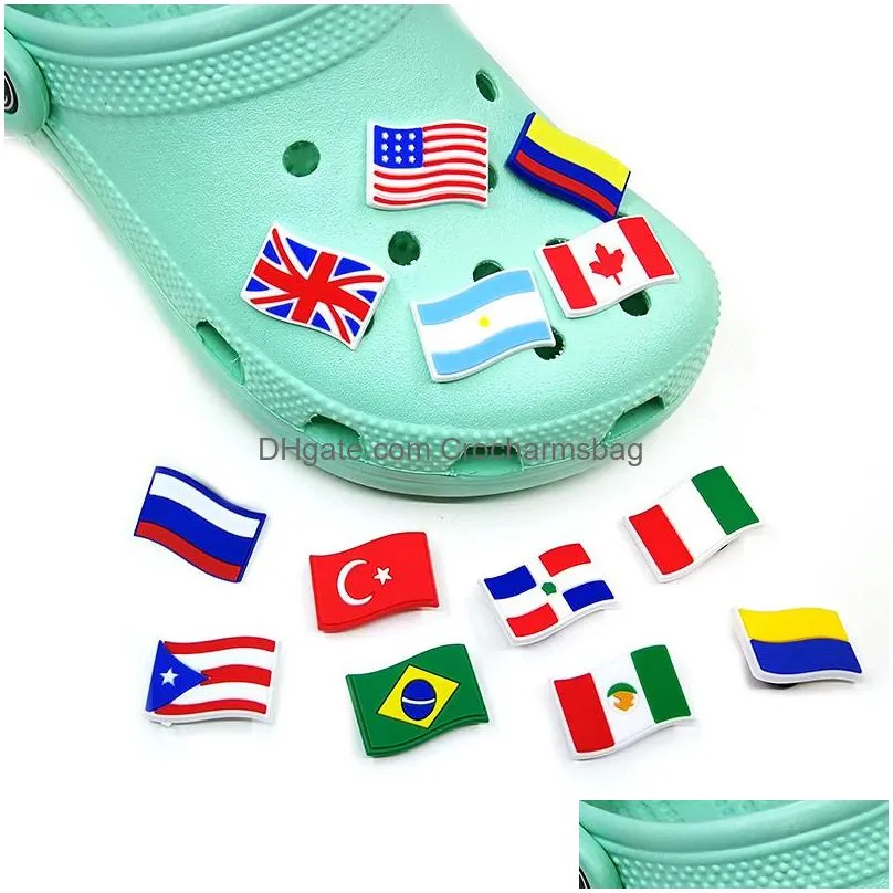 Shoe Parts & Accessories Moq 50Pcs Various National Flag Pattern Clog Jibz 2D Soft Rubber Shoe Parts Accessories Decoration Buckles Ch Dh2Zq