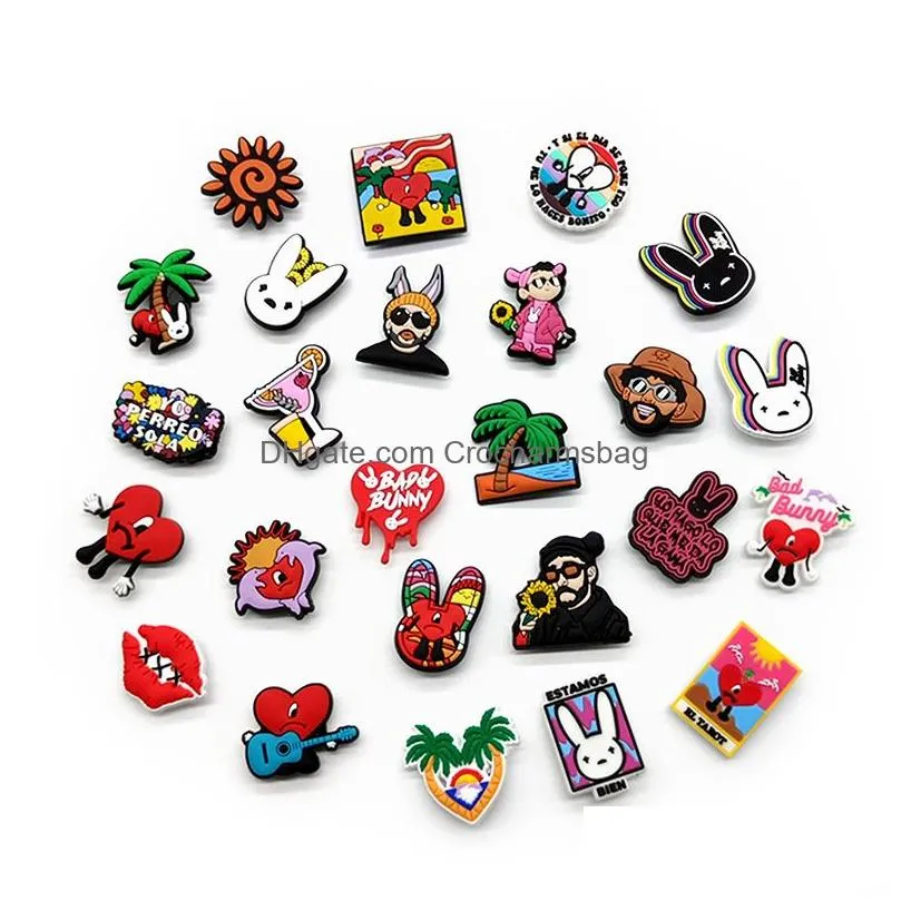 Shoe Parts & Accessories Moq 50Pcs Bad Bunny Pattern Clog Charms 2D Soft Pvc Clog Shoe Parts Accessories Fashion Buckles Decorations F Dhrmr