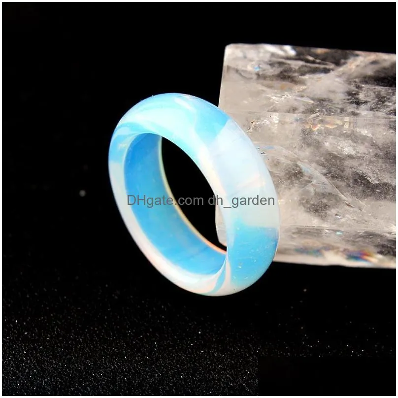 Band Rings Newest Big 5Mm White Clear Opal Ring Wedding Engagement Rings Simple Finger Smooth Round Natural Stone For Women Men Drop Dhxkz