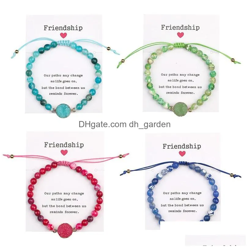 Charm Bracelets Bohemian Crystal Druzy Charms Natural Agate Beads Bracelets With Card Handmade Braided Friendship Bracelet For Womens Dhtx1