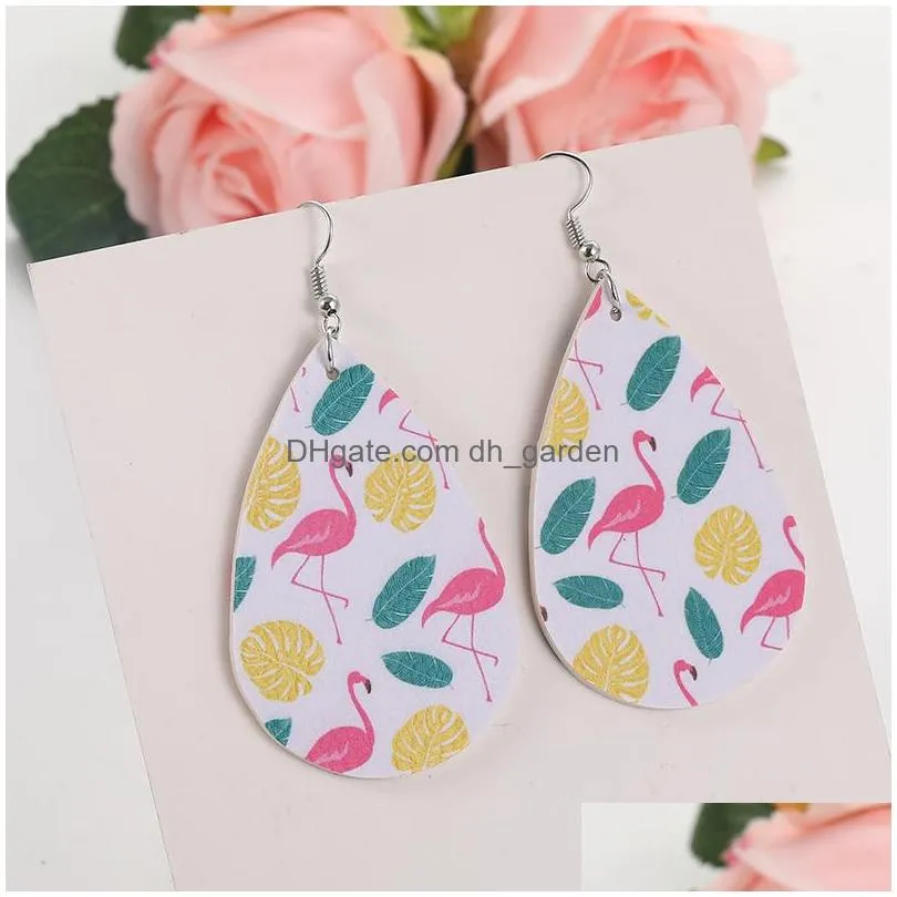 Dangle & Chandelier Design Flamingo Leaves Leopard Printed Leather Earring For Women Girls Boho Oval Waterdrop Ear Creative Dhgarden Dhqr4