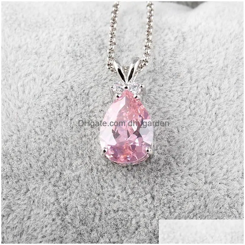 Pendant Necklaces New Crystal Teardrop Pendant Necklace For Women Colorf Cubic Zirconia Cute Rabbit Sier Chain Trendy Jewelr Dhgarden Dh7Mw