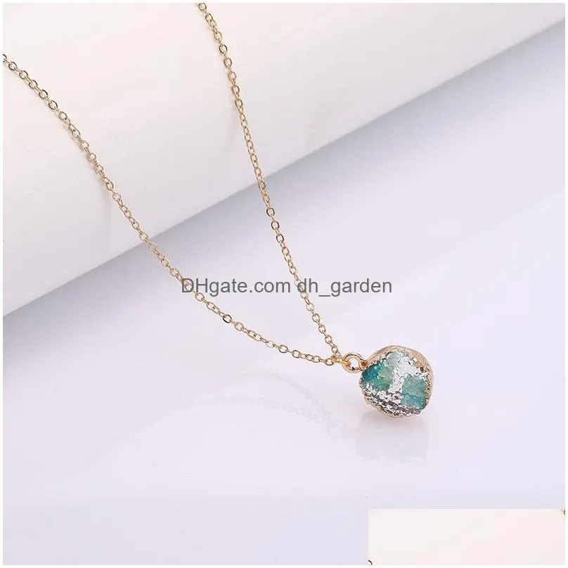 Pendant Necklaces New Arrival Round Druzy Resin Stone Pendant Choker Necklace For Women Fashion Gold Adjustbale Chain Jewelry Gift Dro Dhtcd